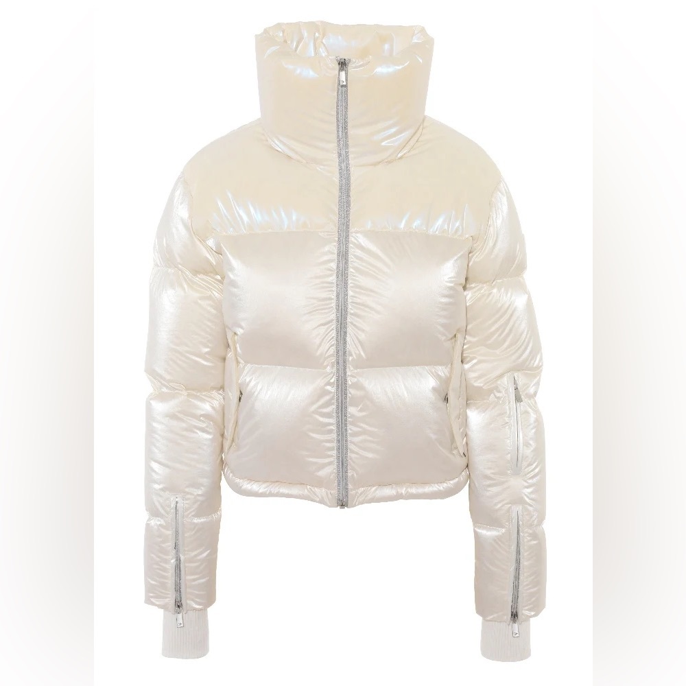 My Sunday Ski Snow Shimmer White Cream Ski Jacket Cropped Bomber Size Medium